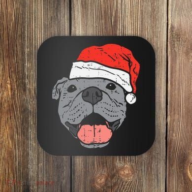 Festive Pitbull Pit Santa Hat Christmas Gift for Dog Lovers Coaster