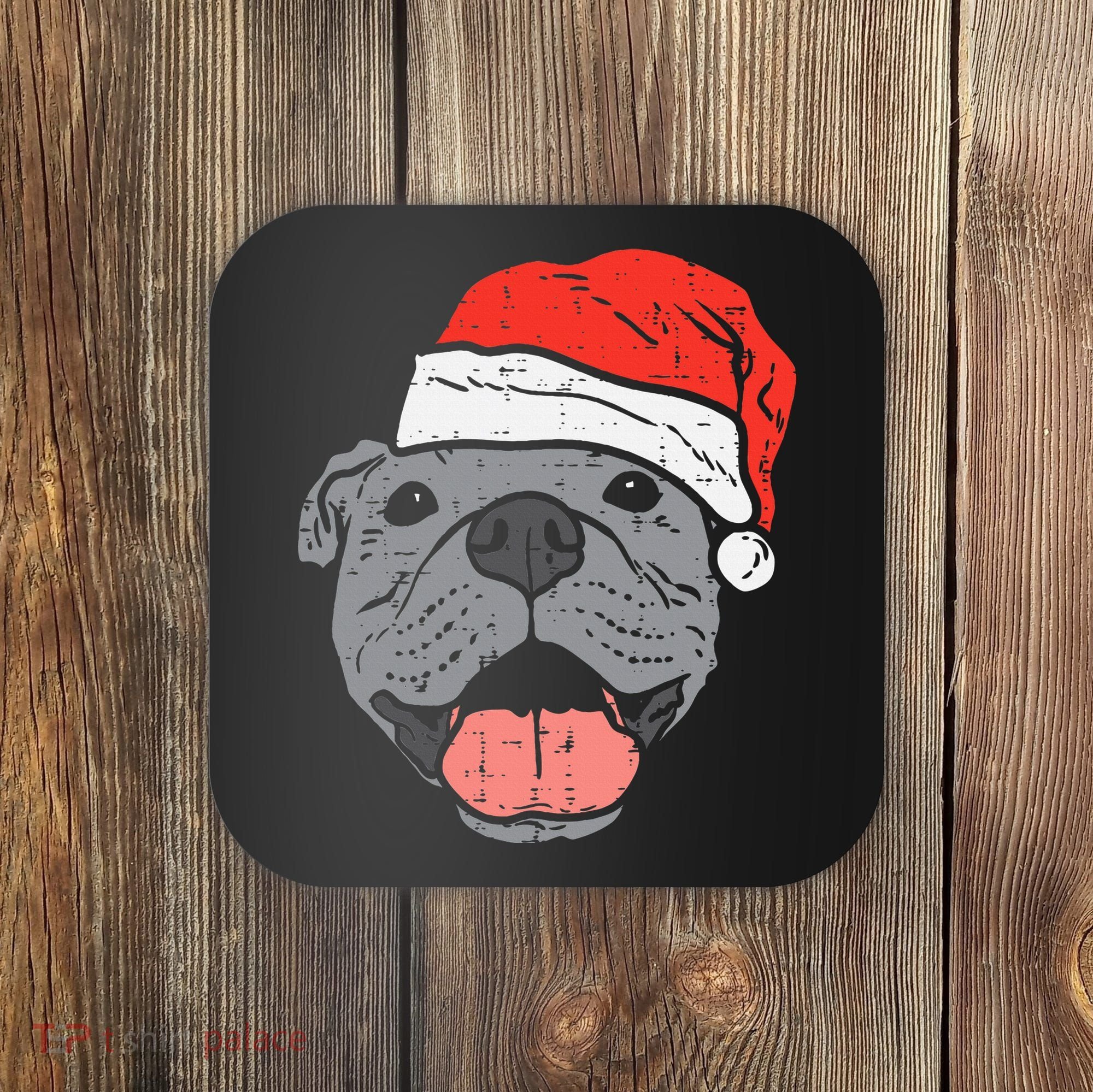 Festive Pitbull Pit Santa Hat Christmas Gift for Dog Lovers Coaster