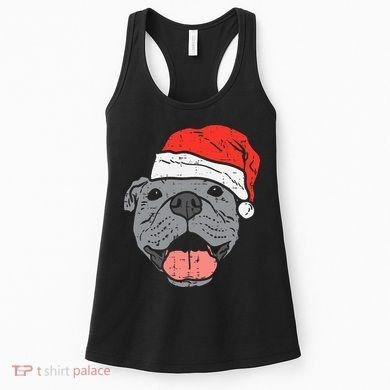 Festive Pitbull Pit Santa Hat Christmas Gift for Dog Lovers Women's Tank Top