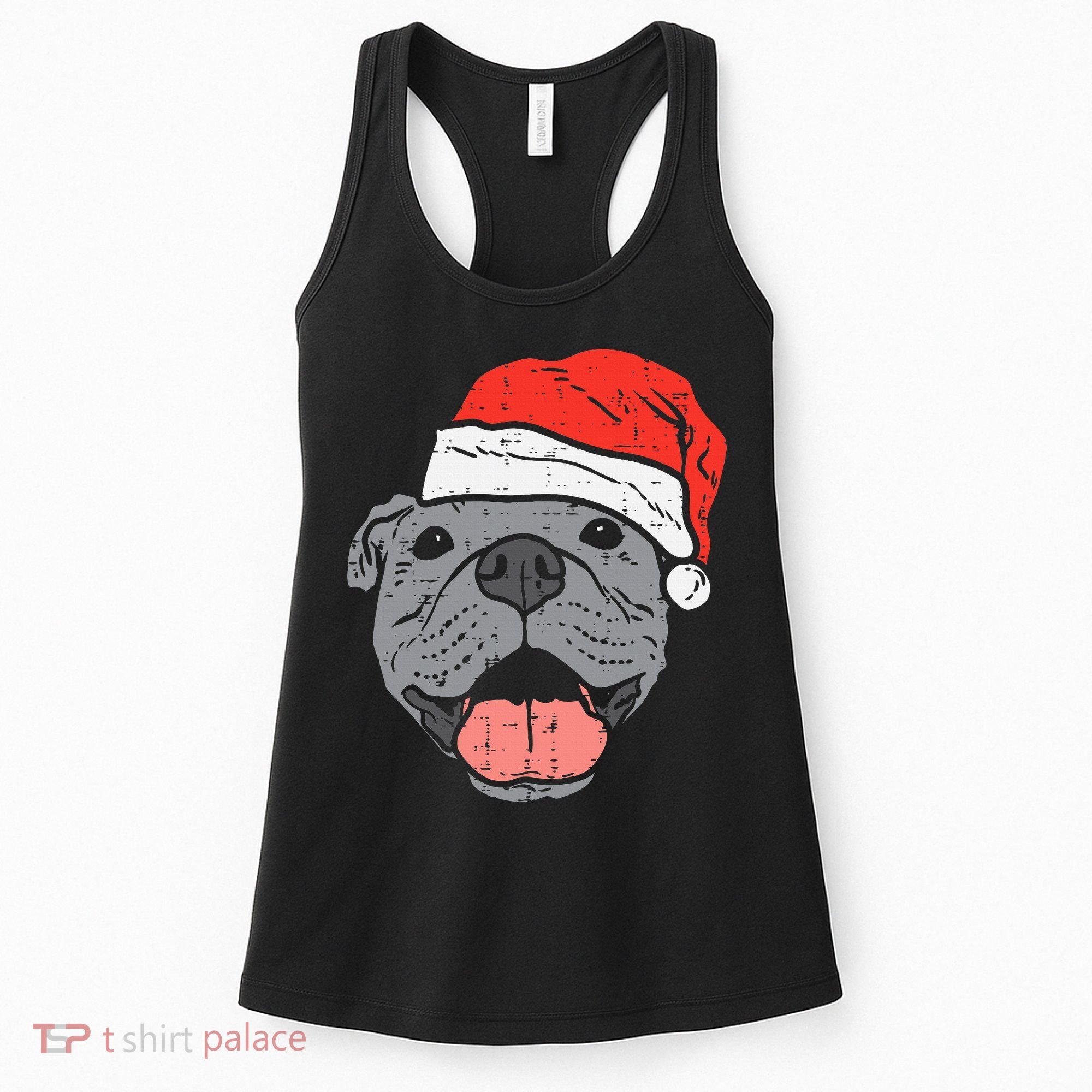 Festive Pitbull Pit Santa Hat Christmas Gift for Dog Lovers Women's Tank Top