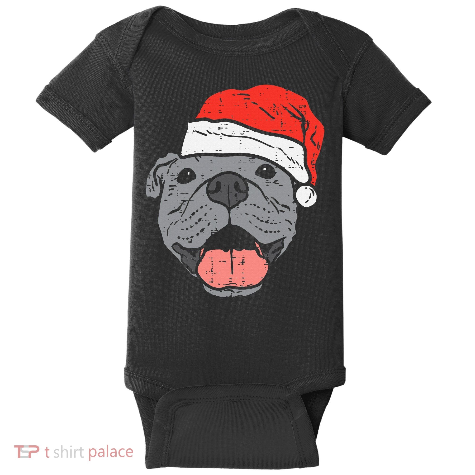 Festive Pitbull Pit Santa Hat Christmas Gift for Dog Lovers Baby Bodysuit