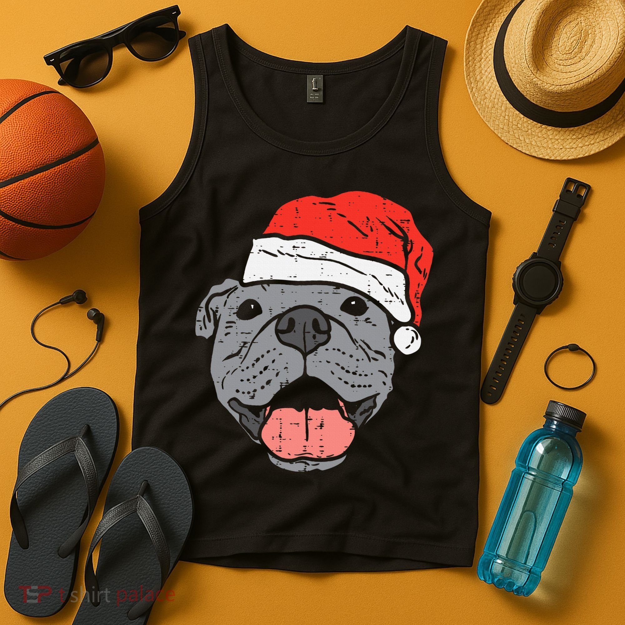 Festive Pitbull Pit Santa Hat Christmas Gift for Dog Lovers Tank Top