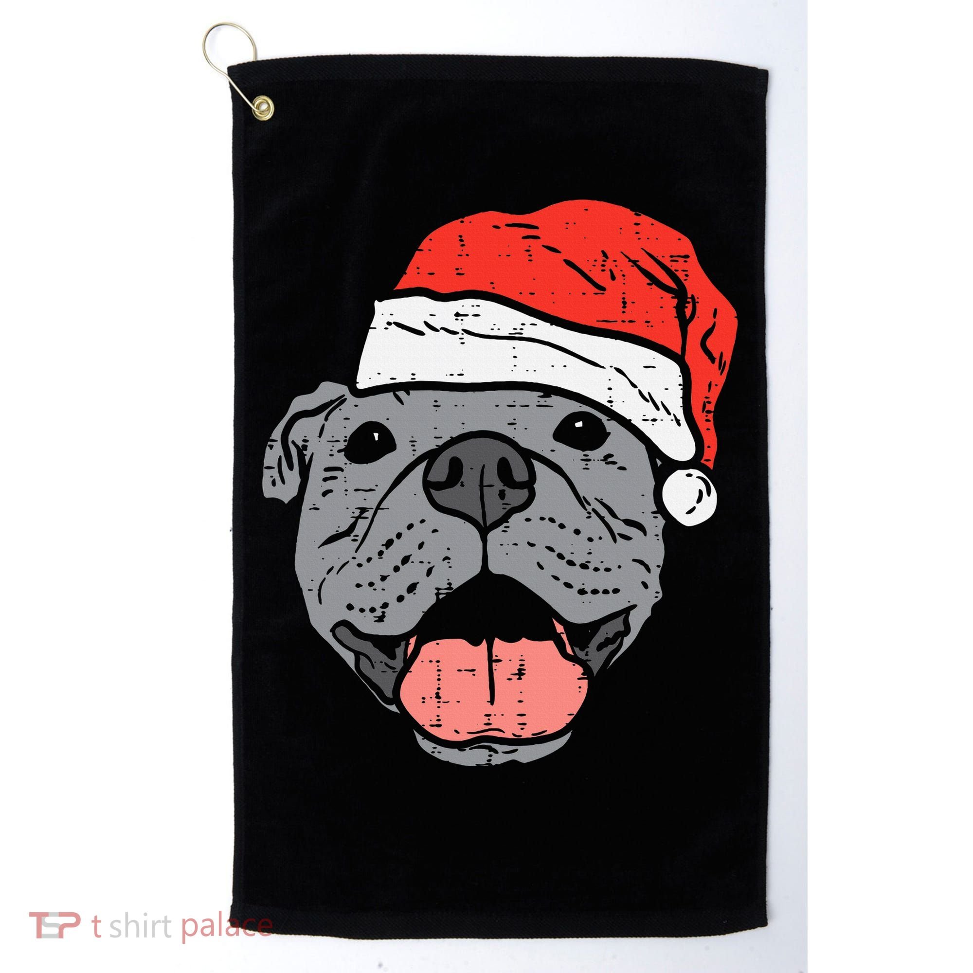 Festive Pitbull Pit Santa Hat Christmas Gift for Dog Lovers Golf Towel