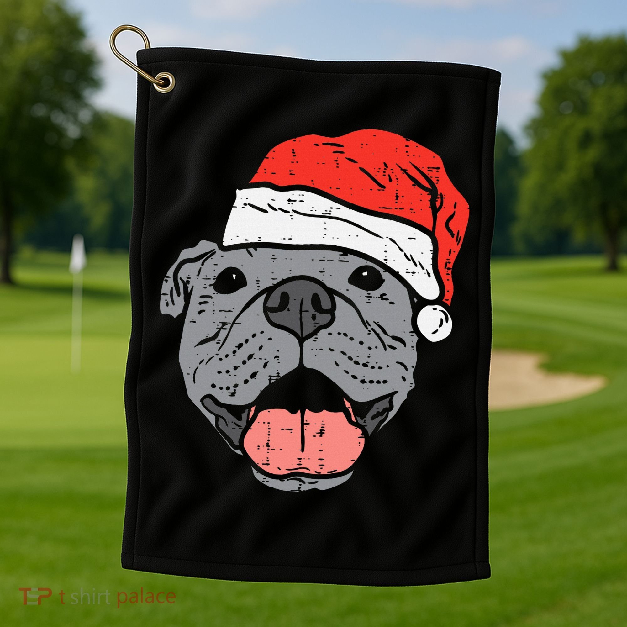 Festive Pitbull Pit Santa Hat Christmas Gift for Dog Lovers Golf Towel