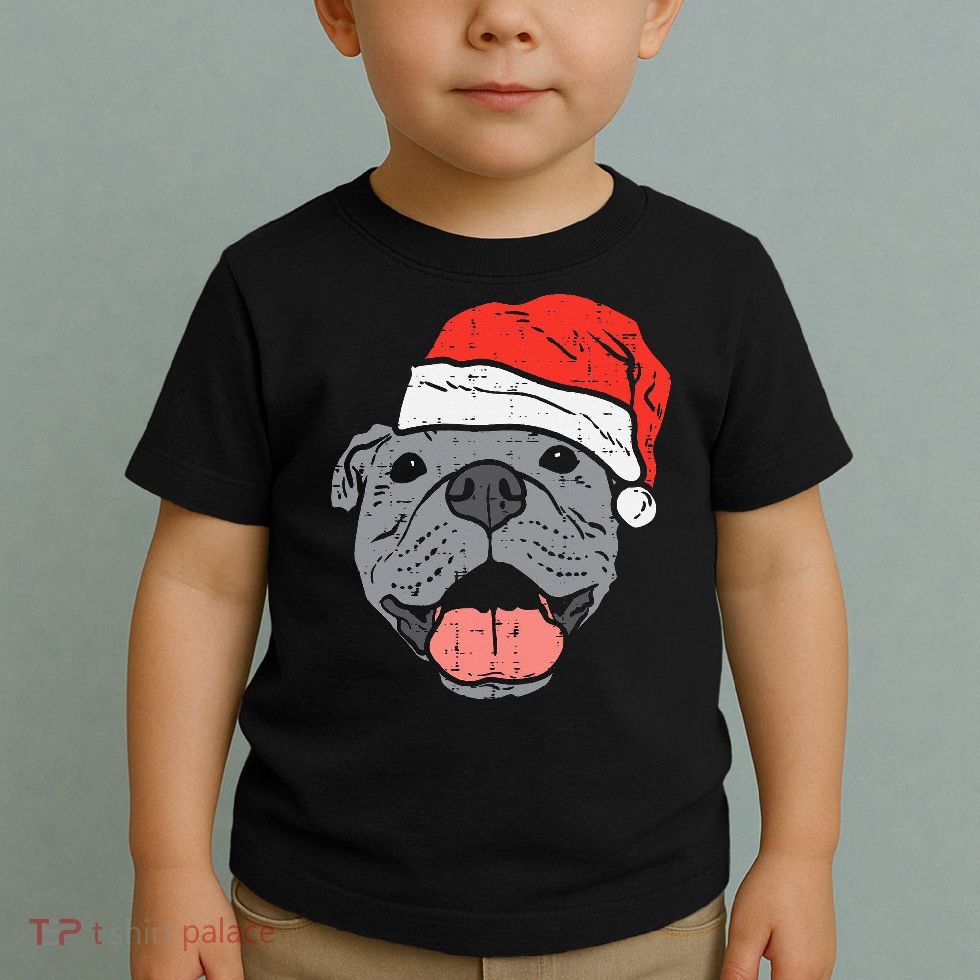 Festive Pitbull Pit Santa Hat Christmas Gift for Dog Lovers Toddler T-Shirt