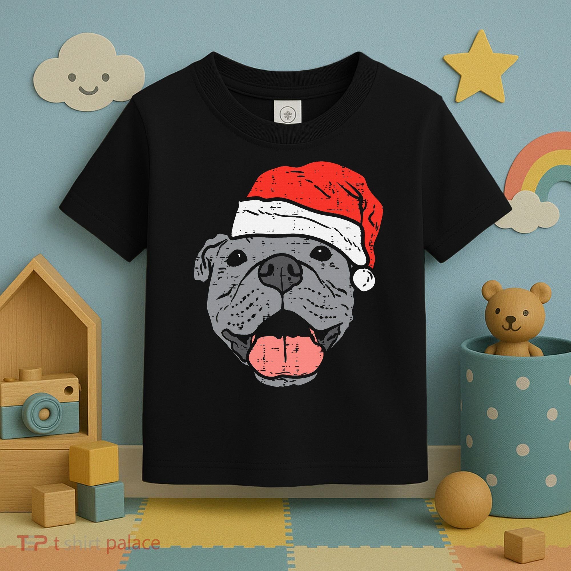 Festive Pitbull Pit Santa Hat Christmas Gift for Dog Lovers Toddler T-Shirt