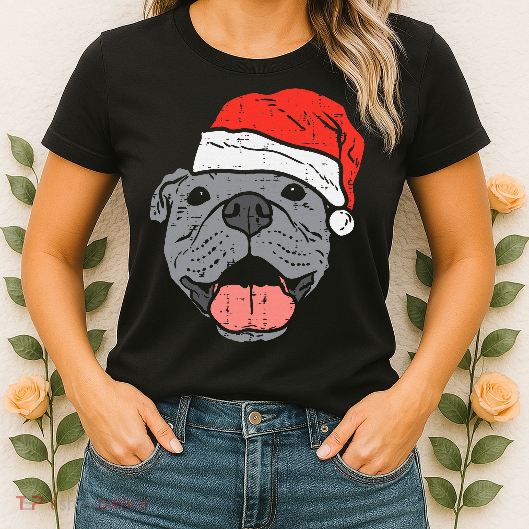 Festive Pitbull Pit Santa Hat Christmas Gift for Dog Lovers Women's T-Shirt