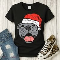 Festive Pitbull Pit Santa Hat Christmas Gift for Dog Lovers Women's T-Shirt thumb 3