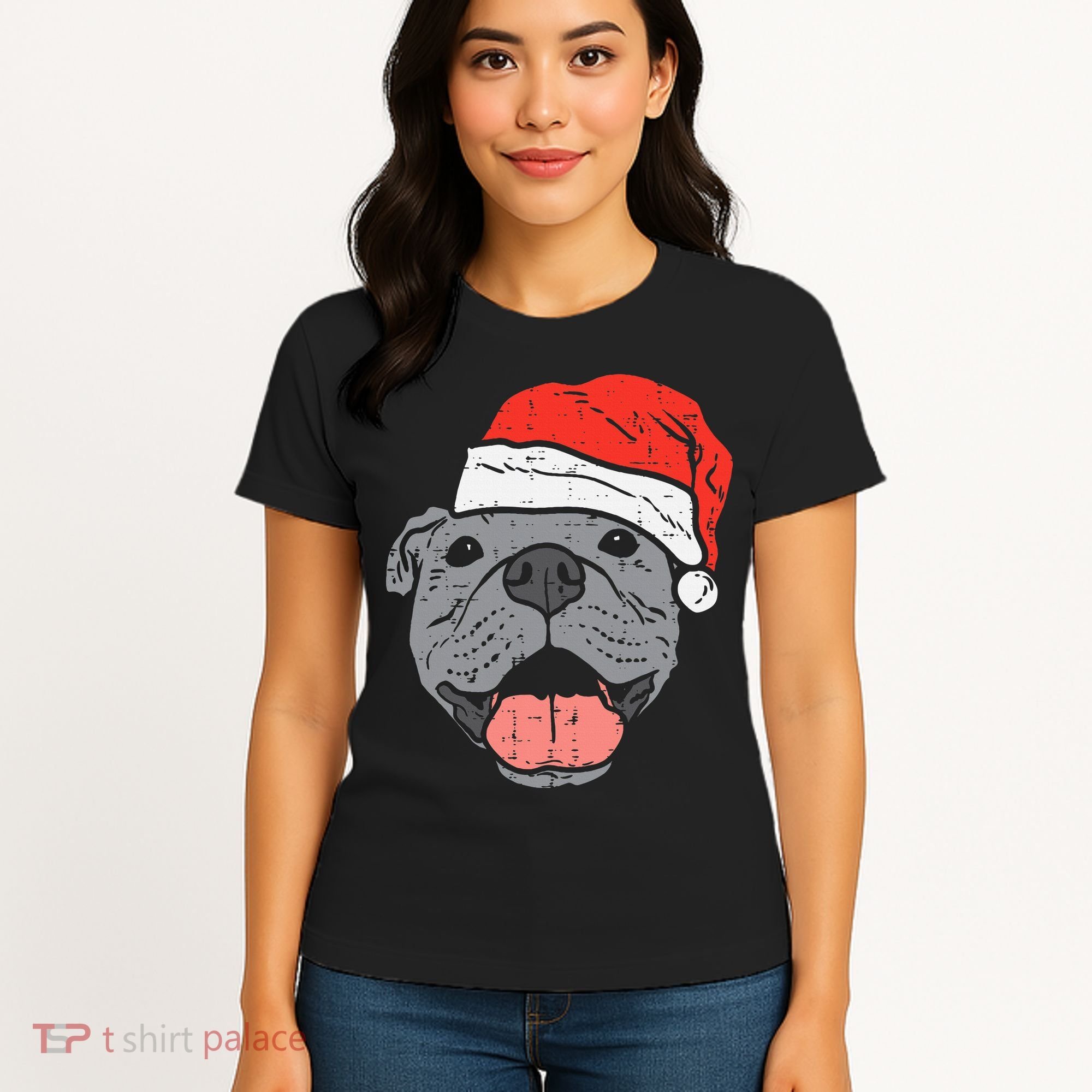Festive Pitbull Pit Santa Hat Christmas Gift for Dog Lovers Women's T-Shirt