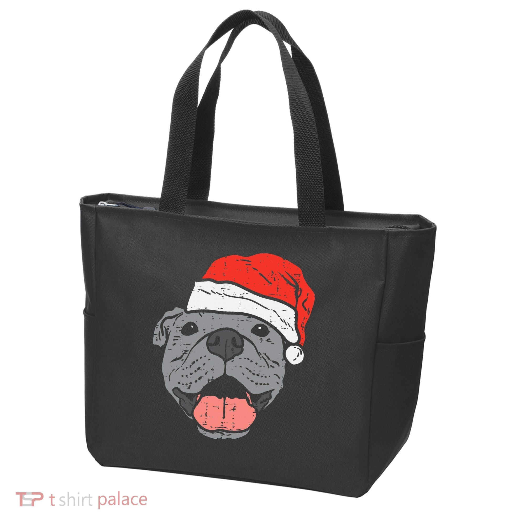 Festive Pitbull Pit Santa Hat Christmas Gift for Dog Lovers Tote Bag
