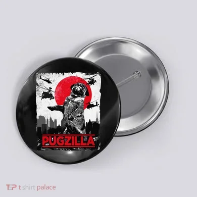 Funny Pugzilla Pug Dog Button