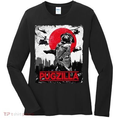 Funny Pugzilla Pug Dog Women's Long Sleeve Shirt