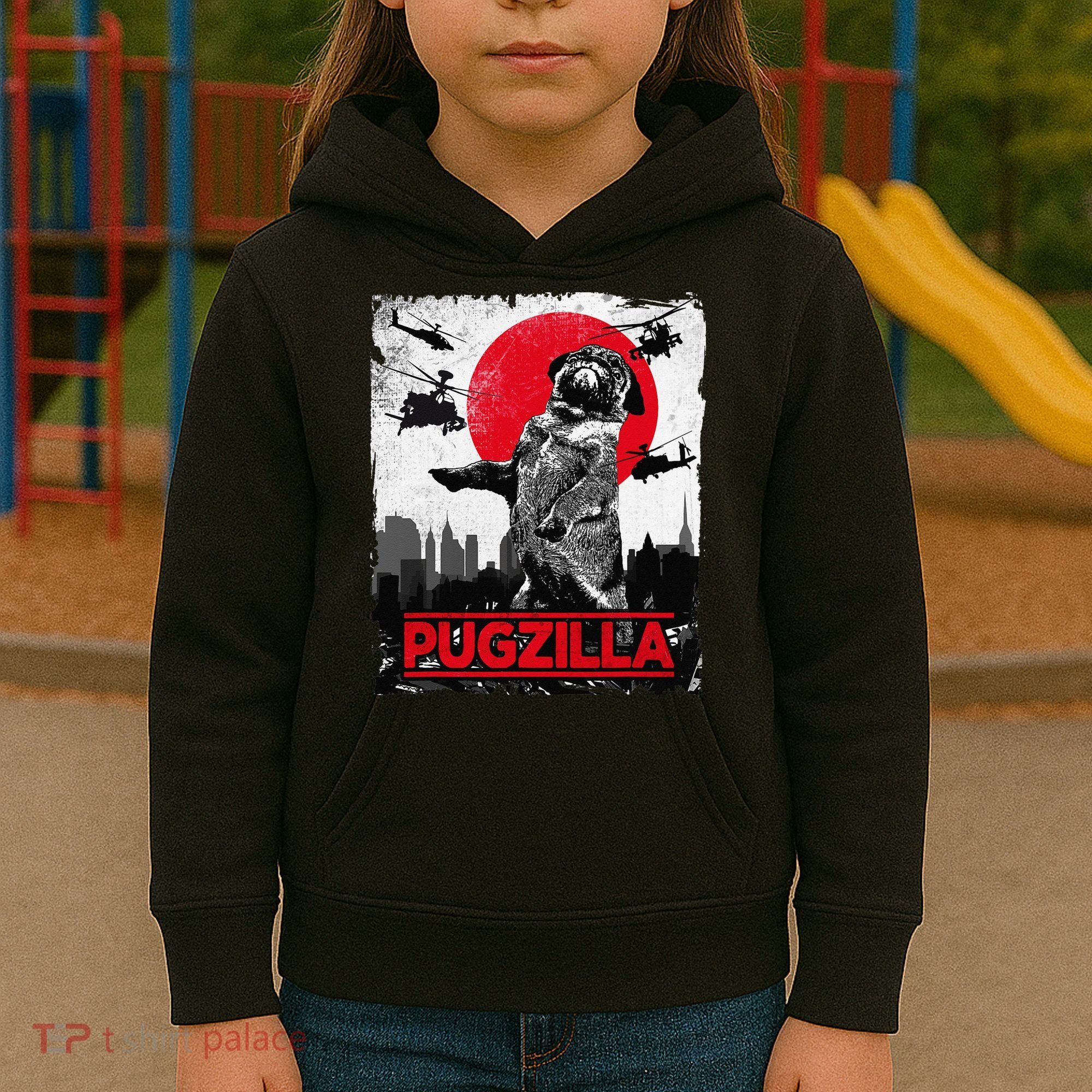 Funny Pugzilla Pug Dog Kids Hoodie