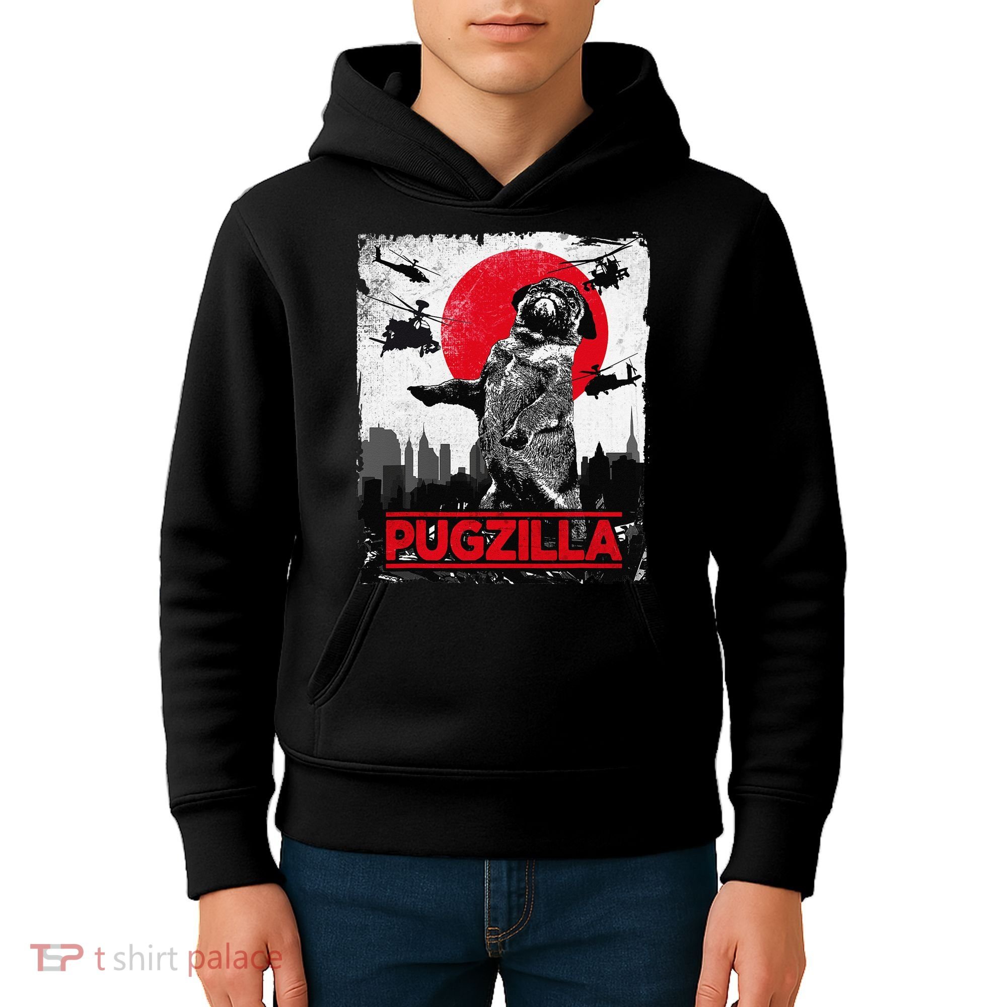 Funny Pugzilla Pug Dog Kids Hoodie