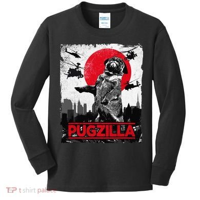 Funny Pugzilla Pug Dog Kids Long Sleeve Shirt