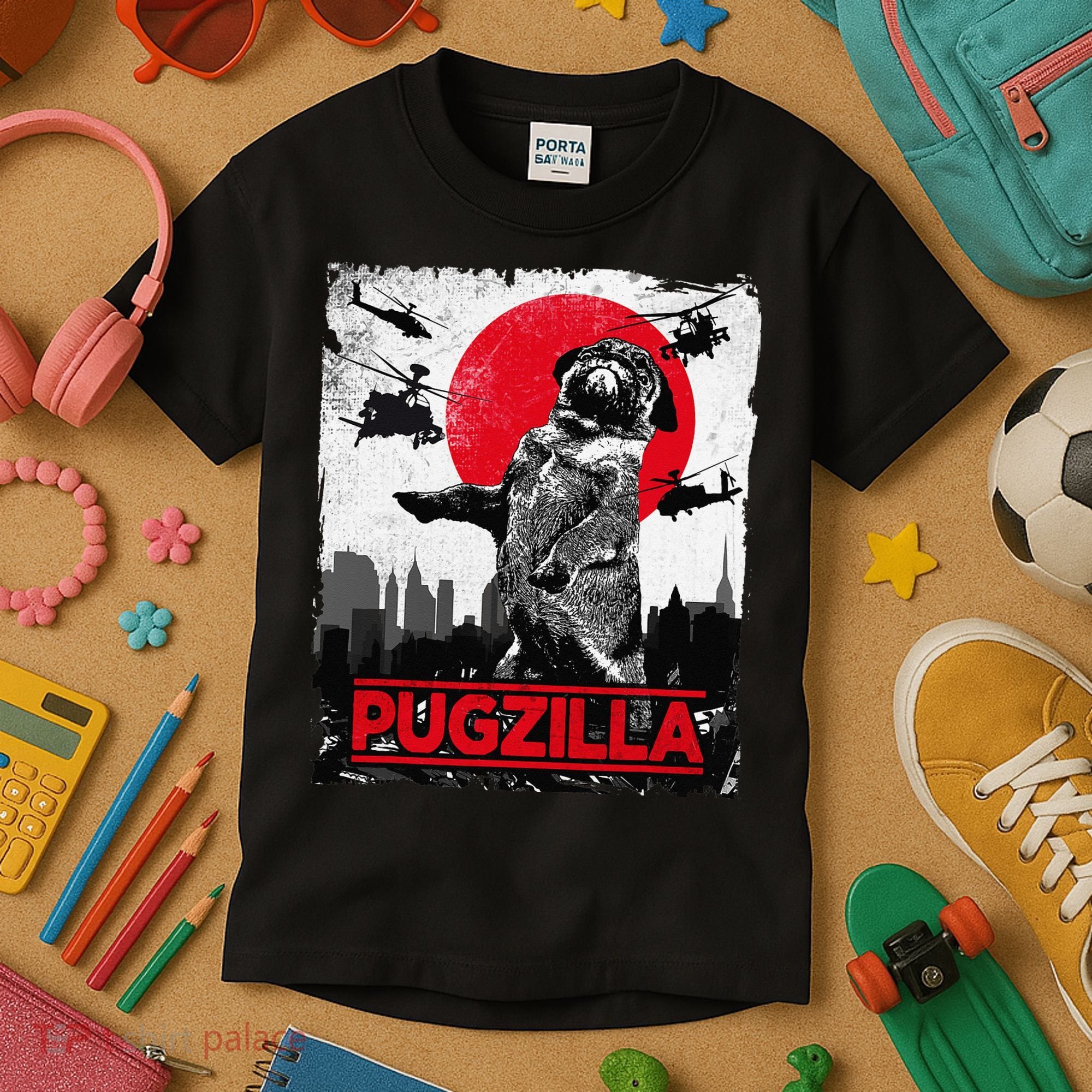 Funny Pugzilla Pug Dog Kids T-Shirt