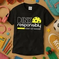 Funny Pickleball Player Dink Responsibly Don't Get Smashed Kids T-Shirt thumb 3