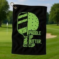 Funny Pickleball Paddle Up Butter Cup Golf Towel thumb 1