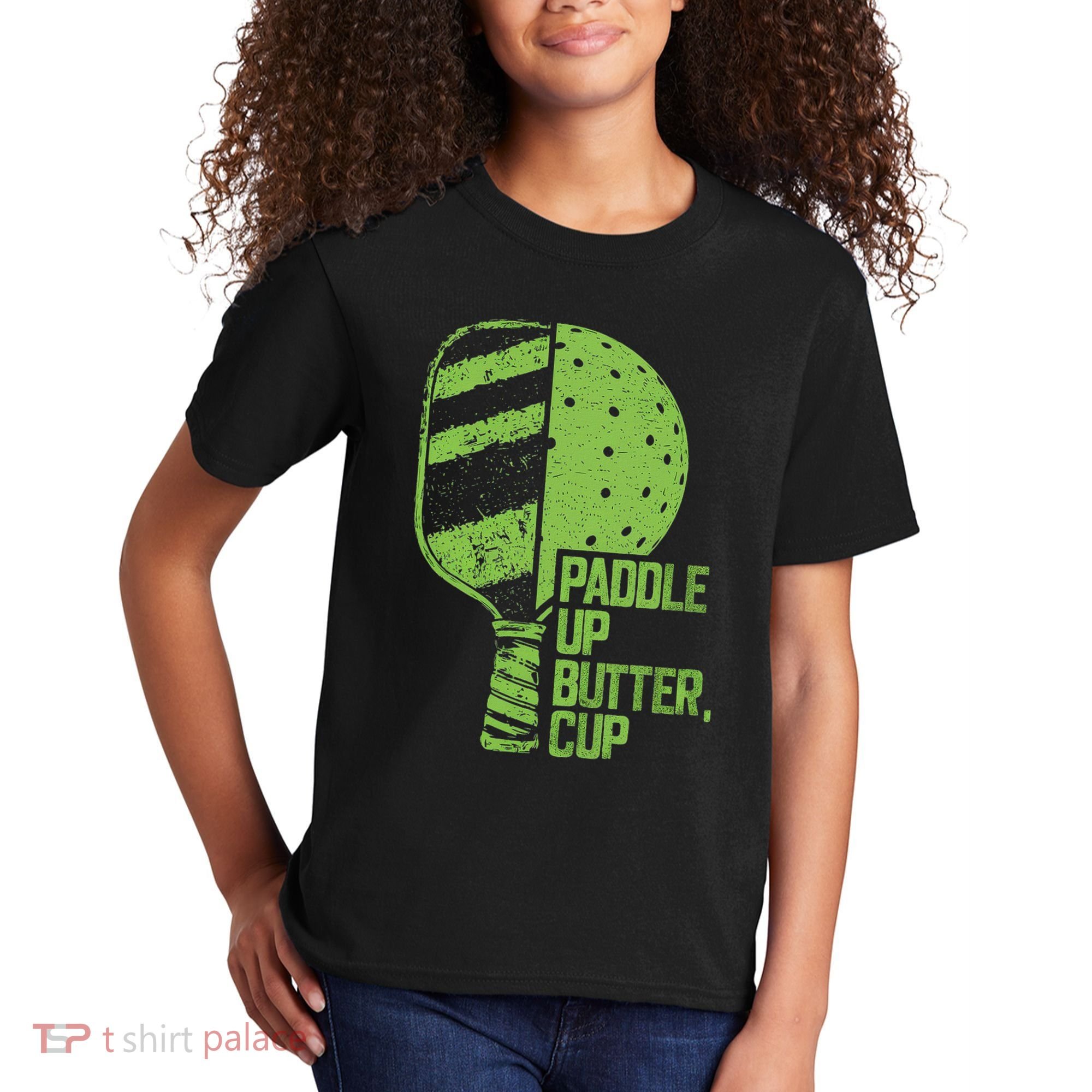 Funny Pickleball Paddle Up Butter Cup Kids T-Shirt