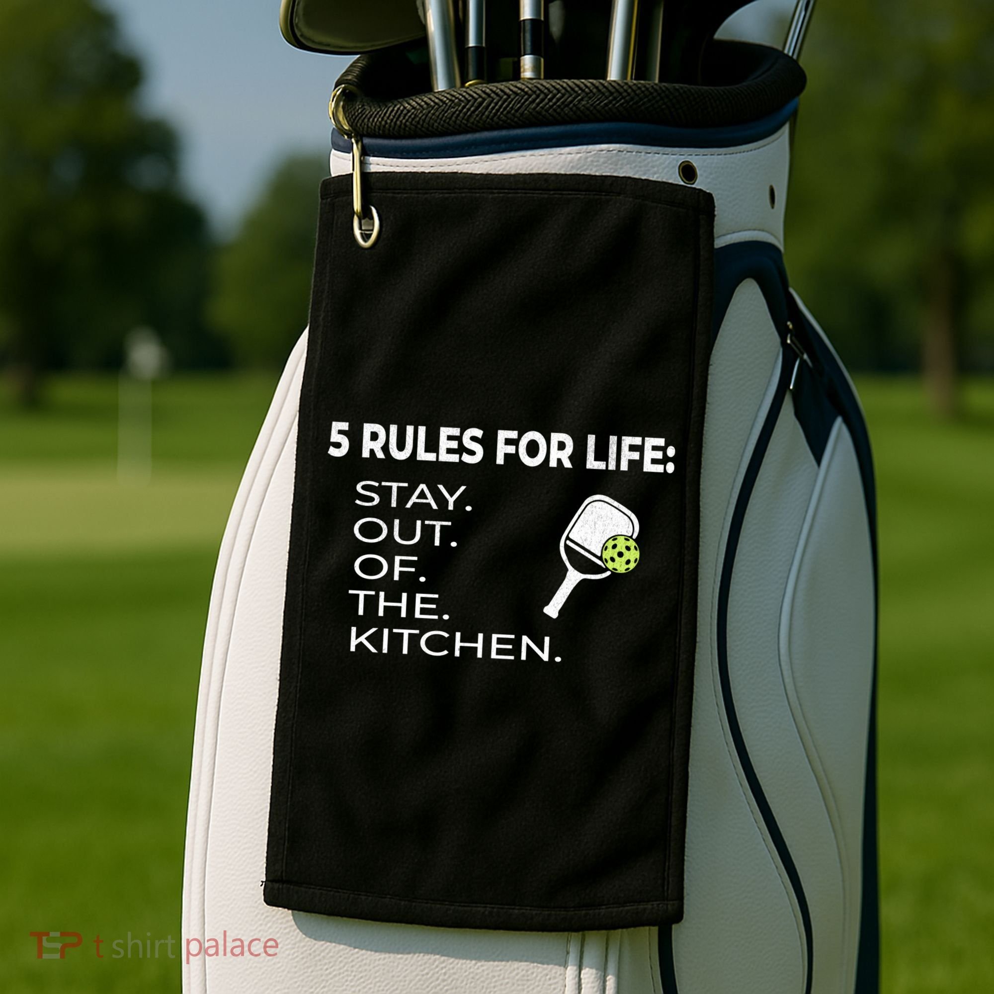 Funny Pickleball Pun Stay Out Of The Kitchen Green Gift Golf Towel
