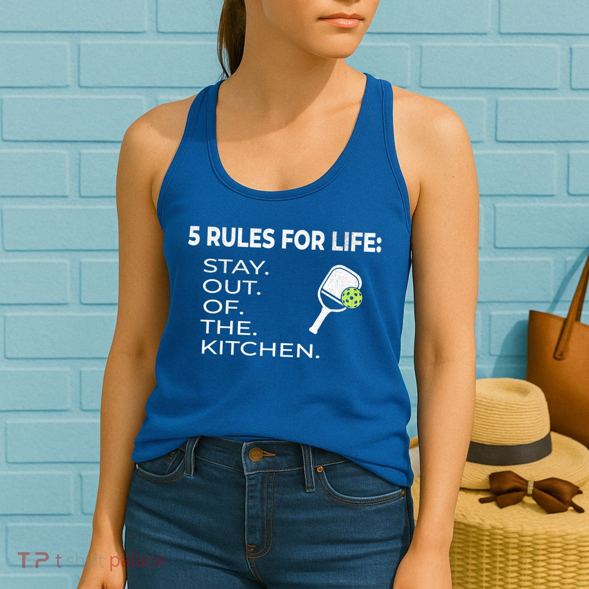 Funny Pickleball Pun Stay Out Of The Kitchen Green Gift Women's Tank Top