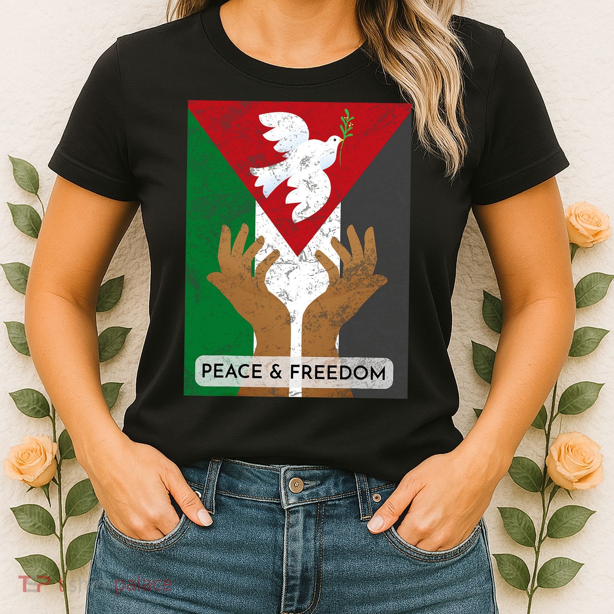 Free Palestine Peace & Freedom Support Palestine And Gaza Women's T-Shirt