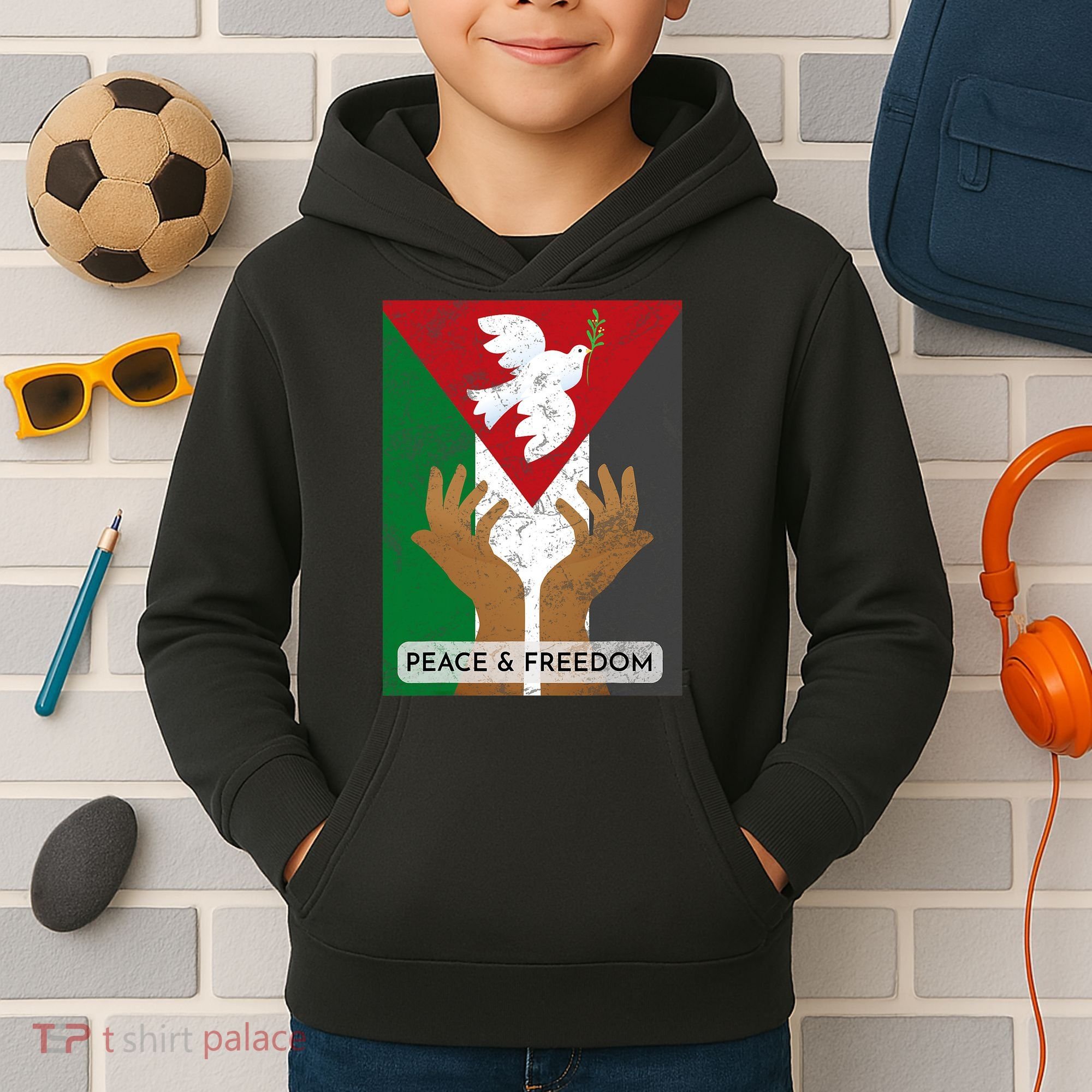 Free Palestine Peace & Freedom Support Palestine And Gaza Kids Hoodie