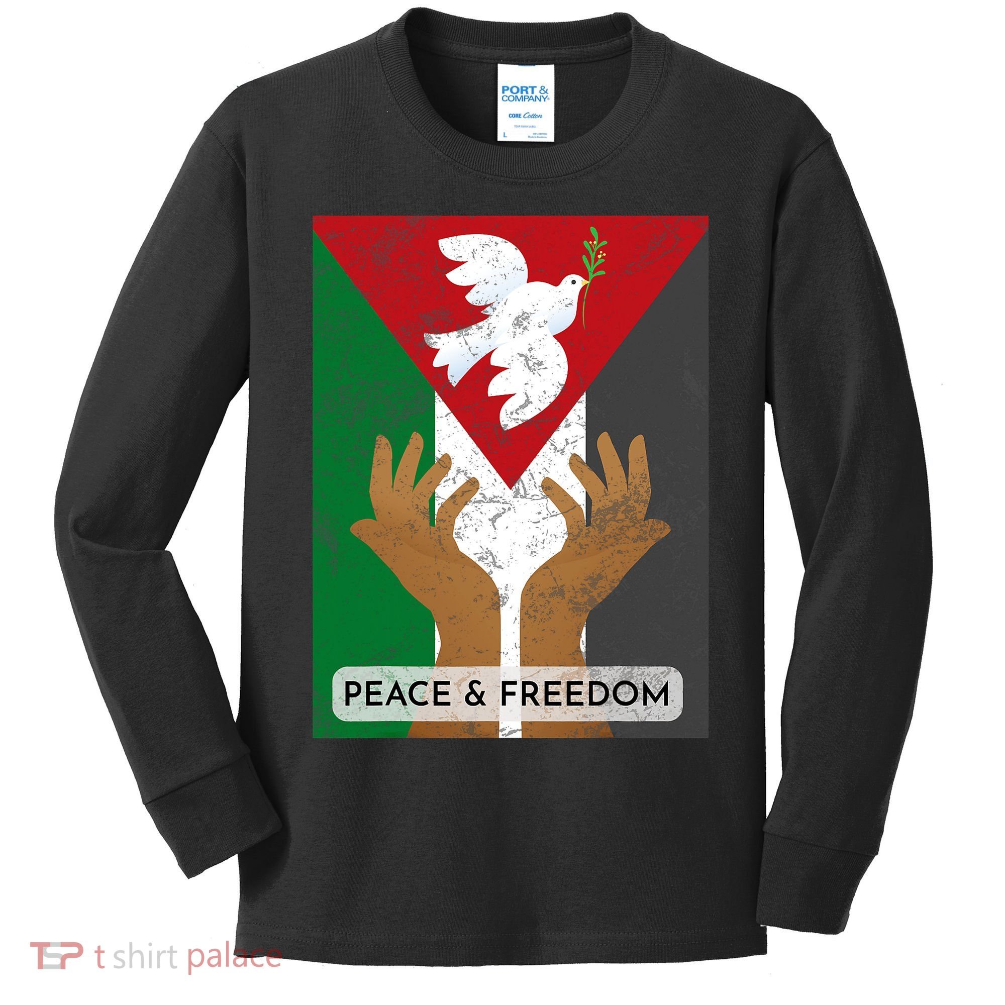 Free Palestine Peace & Freedom Support Palestine And Gaza Kids Long Sleeve Shirt