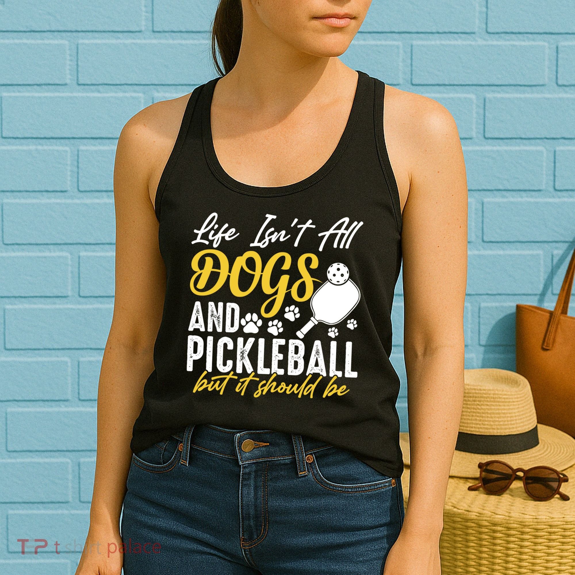 Funny Pickleball Player & Dogs Gift  Women's Tank Top