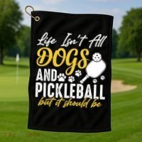 Funny Pickleball Player & Dogs Gift  Golf Towel thumb 1