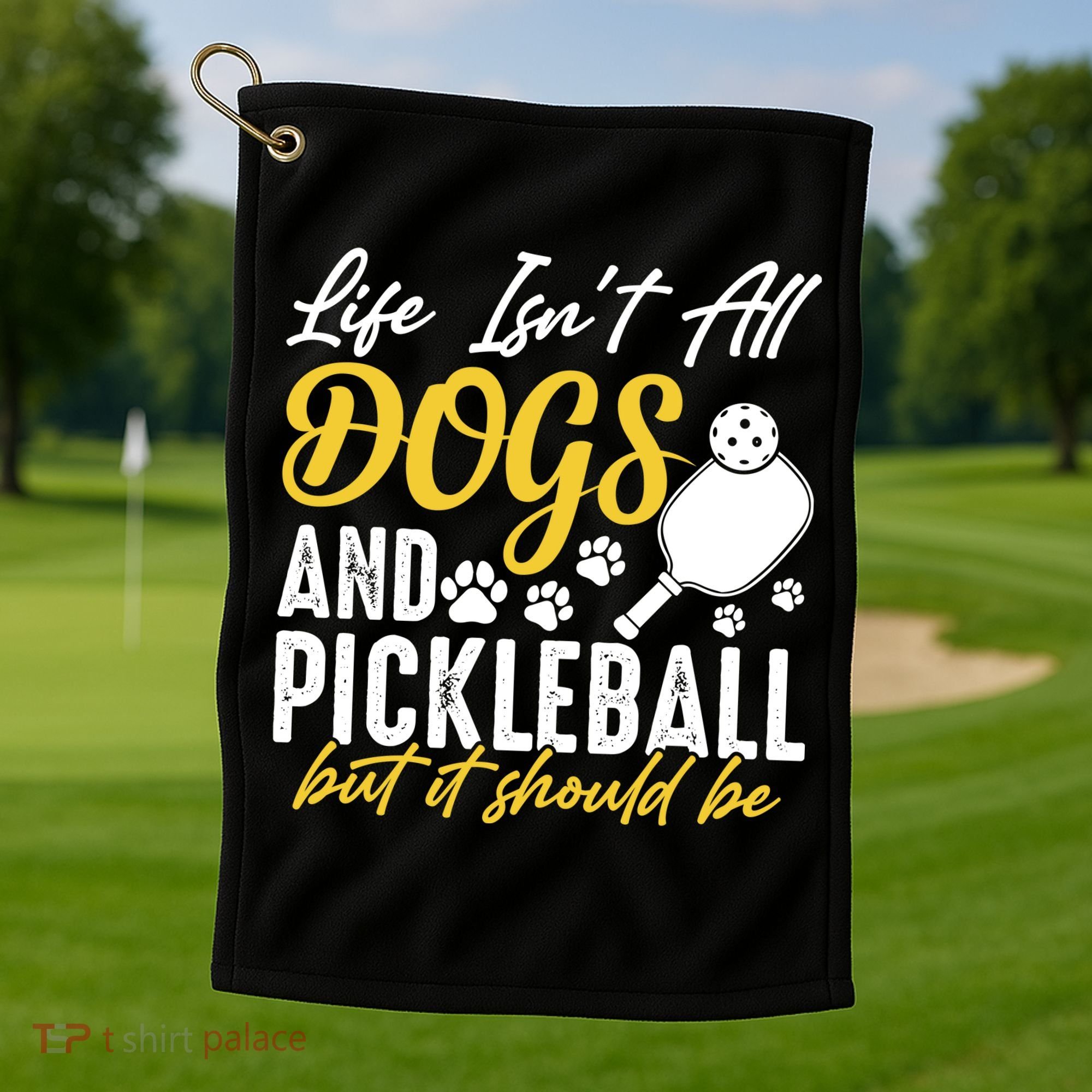 Funny Pickleball Player & Dogs Gift  Golf Towel