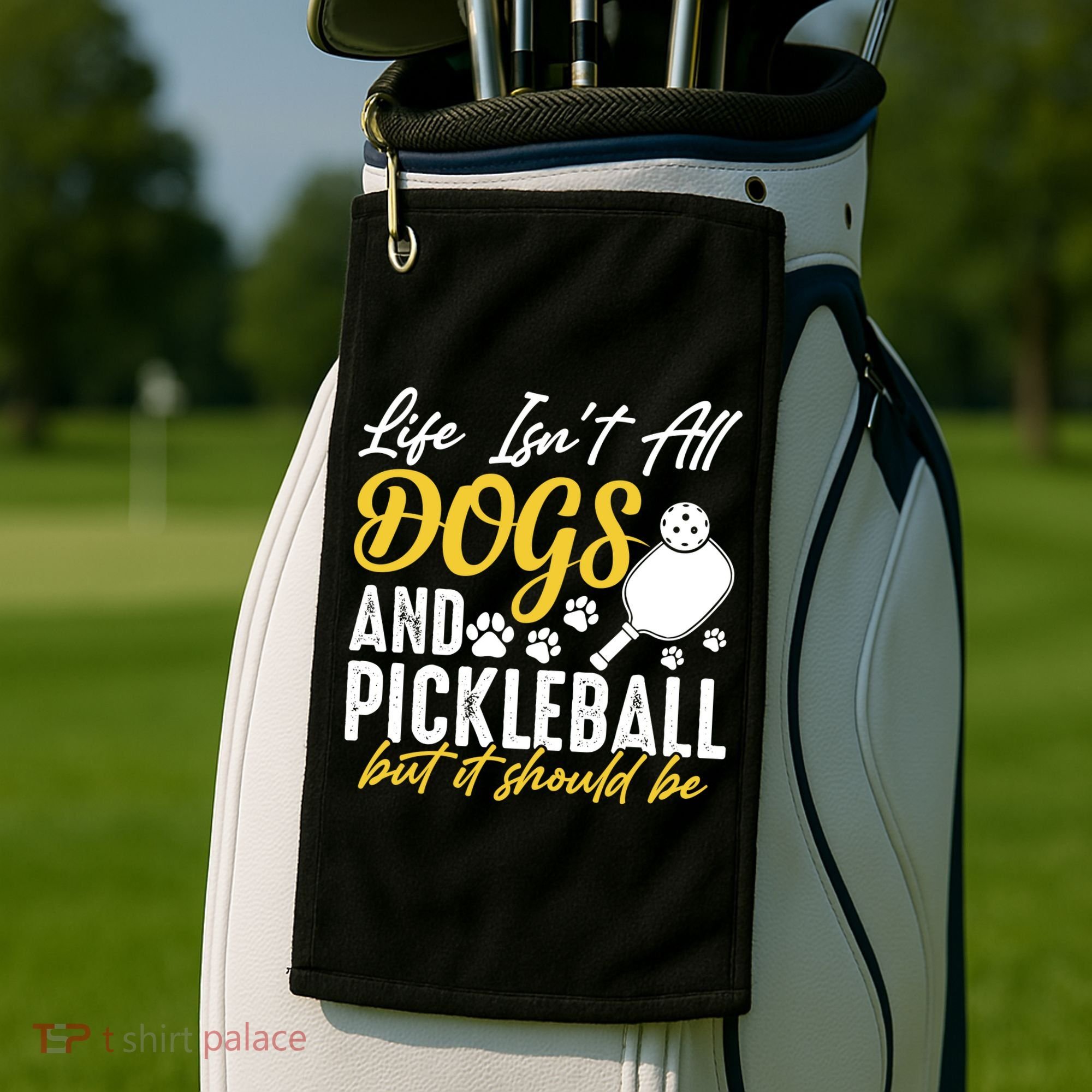 Funny Pickleball Player & Dogs Gift  Golf Towel