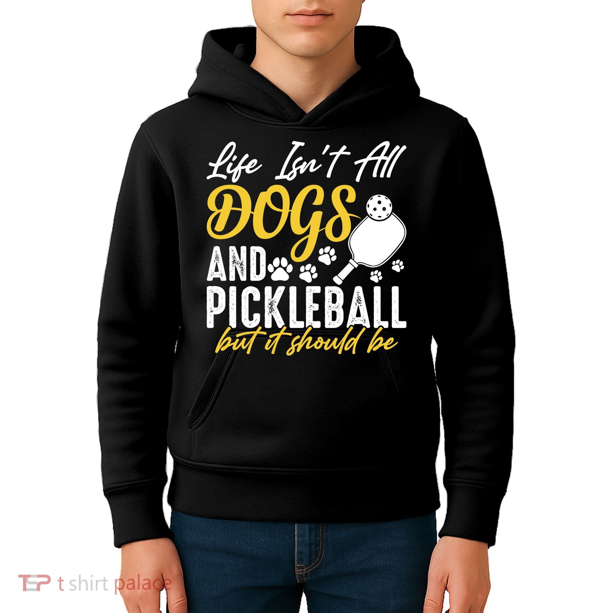 Funny Pickleball Player & Dogs Gift  Kids Hoodie