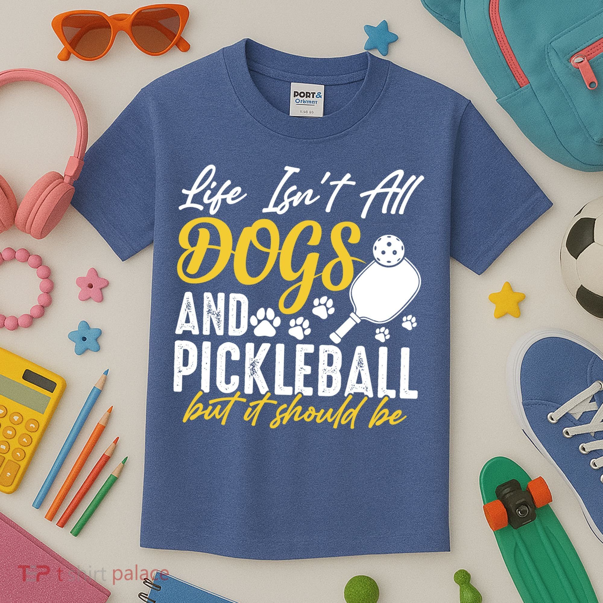 Funny Pickleball Player & Dogs Gift  Kids T-Shirt