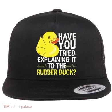 Funny Programmer Rubber Duck Debugging Flat Bill Trucker Hat