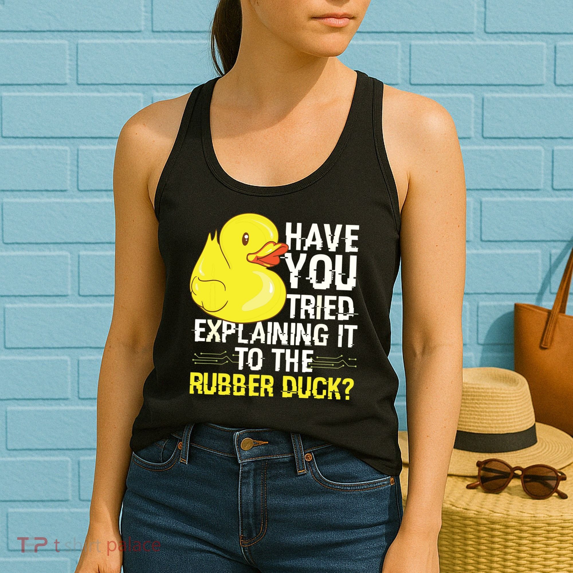 Funny Programmer Rubber Duck Debugging Women's Tank Top