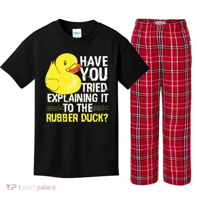 Funny Programmer Rubber Duck Debugging Kids Plaid Pajama Set