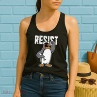 Funny Penguin Resist Penguins Protest Against Tariffs Women's Tank Top thumb 2