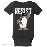 Funny Penguin Resist Penguins Protest Against Tariffs Baby Bodysuit thumb 0