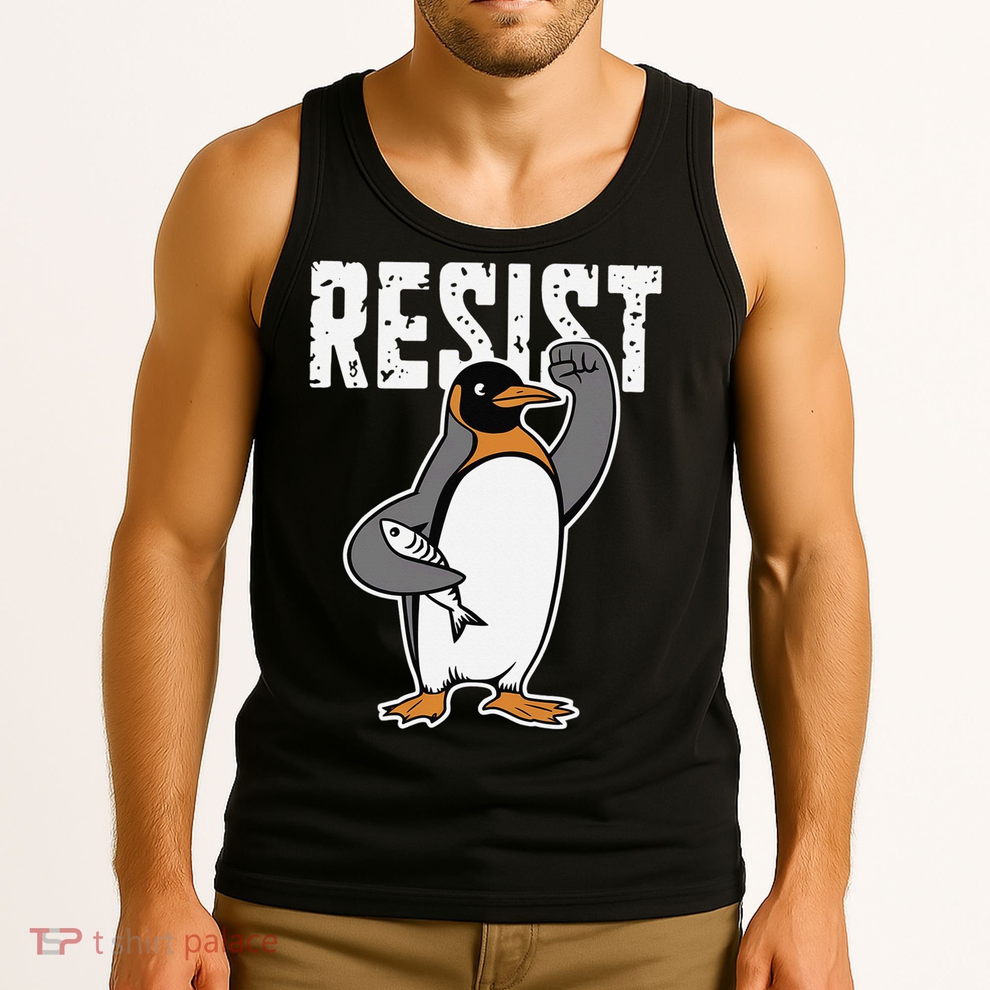 Funny Penguin Resist Penguins Protest Against Tariffs Tank Top