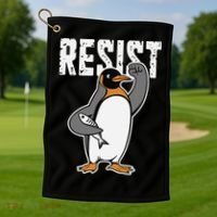 Funny Penguin Resist Penguins Protest Against Tariffs Golf Towel thumb 1