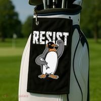 Funny Penguin Resist Penguins Protest Against Tariffs Golf Towel thumb 2