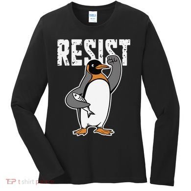 Funny Penguin Resist Penguins Protest Against Tariffs Women's Long Sleeve Shirt