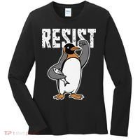 Funny Penguin Resist Penguins Protest Against Tariffs Women's Long Sleeve Shirt thumb 0