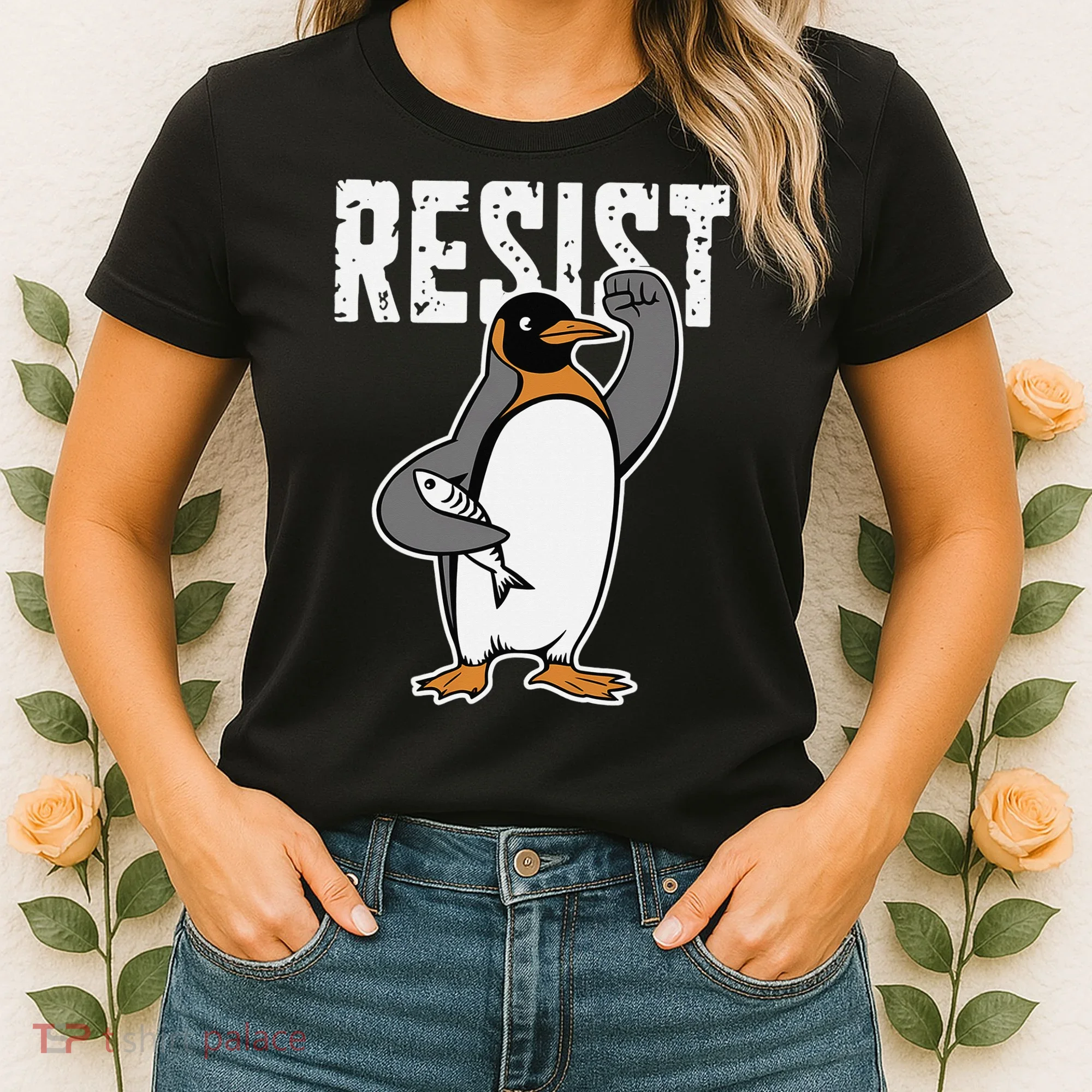 Funny Penguin Resist Penguins Protest Against Tariffs Women's T-Shirt