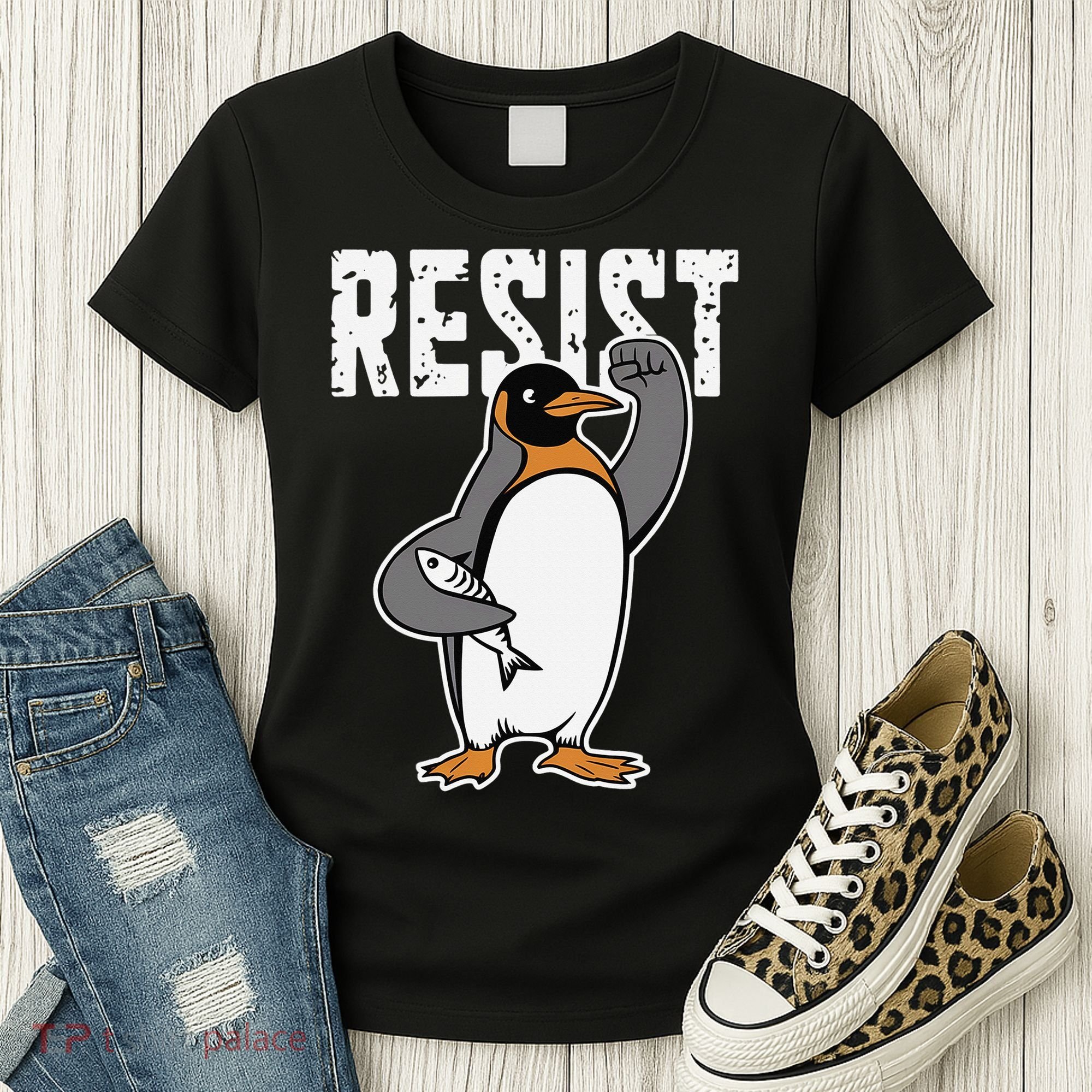 Funny Penguin Resist Penguins Protest Against Tariffs Women's T-Shirt