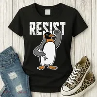 Funny Penguin Resist Penguins Protest Against Tariffs Women's T-Shirt thumb 3
