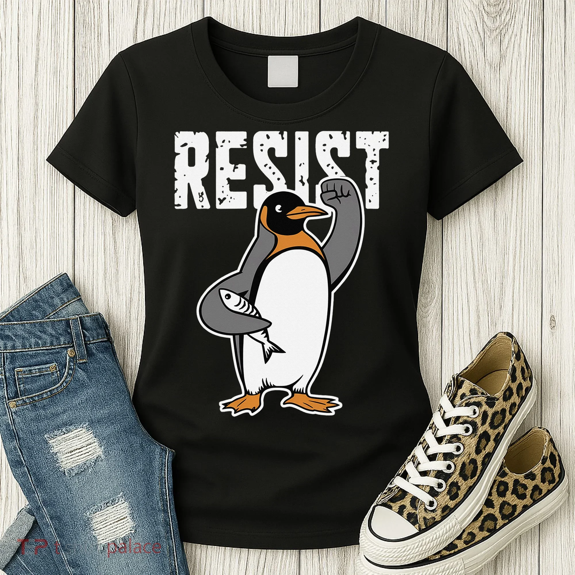 Funny Penguin Resist Penguins Protest Against Tariffs Women's T-Shirt