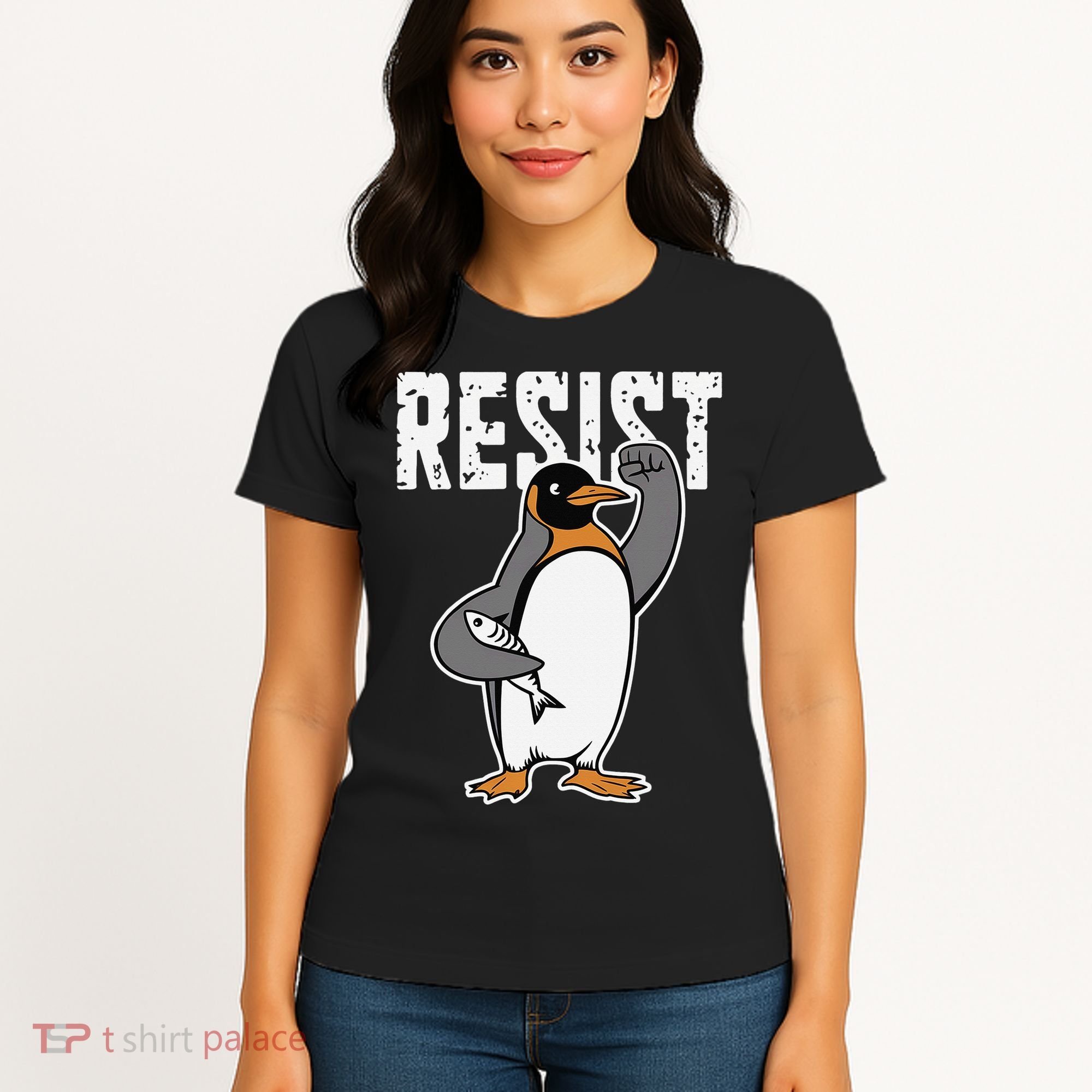 Funny Penguin Resist Penguins Protest Against Tariffs Women's T-Shirt