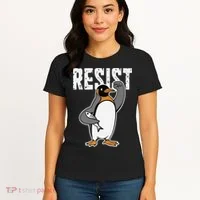 Funny Penguin Resist Penguins Protest Against Tariffs Women's T-Shirt thumb 4